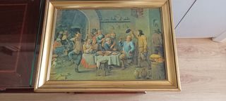 Cuadro antiguo cena señores