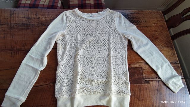 Maglia pizzo beige/bianco