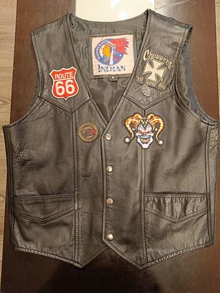 Chaleco piel negro motorista - M