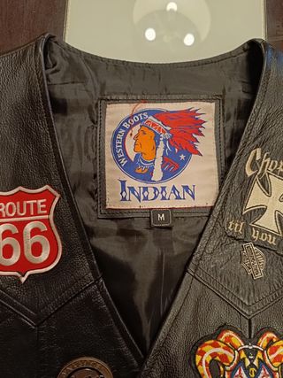 Chaleco piel negro motorista - M