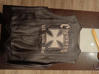 Chaleco piel negro motorista - M