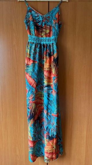 Vestido largo turquesa estampado