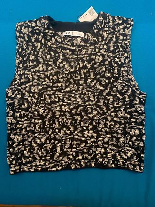 Top crop Zara M - blanco y negro