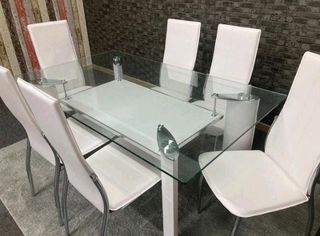 MEGA OFERTA MESA DE CRISTAL Y SEIS SILLAS BNG