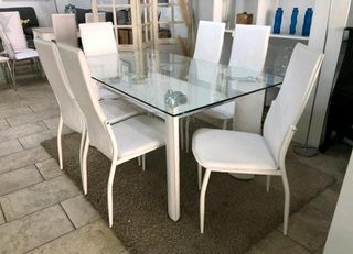 MEGA OFERTA MESA DE CRISTAL Y SEIS SILLAS BNG
