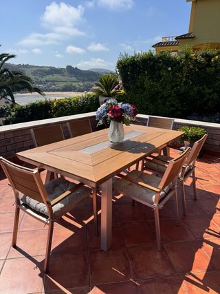 ¡Oportunidad! Mesa exterior aluminio - 6 sillas