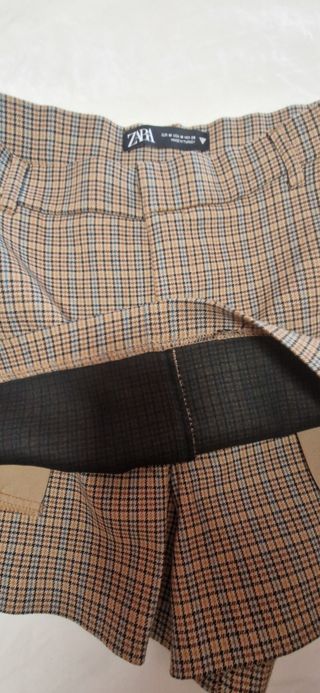 Falda pantalón cuadros beige-marrón