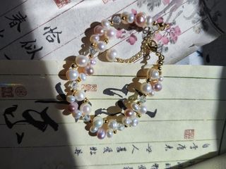 Pulsera perlas naturales rosa-blanca
