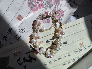 Pulsera perlas naturales rosa-blanca