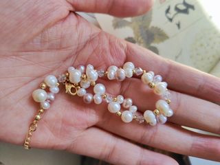 Pulsera perlas naturales rosa-blanca