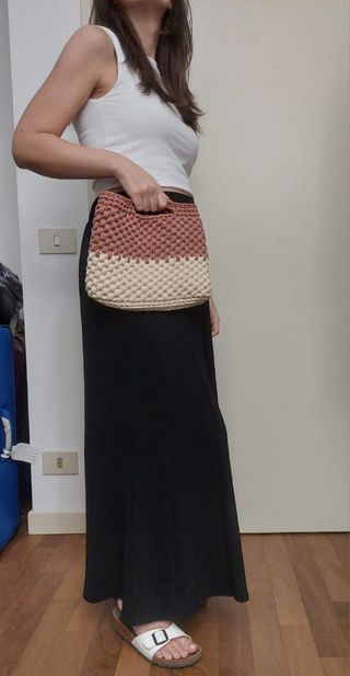 Borsa uncinetto rosa antico e beige