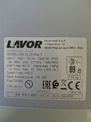 Hidrolimpiadora Lavor agua caliente