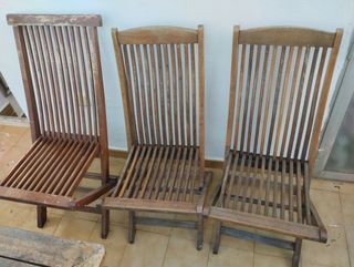 Conjunto mesa y sillas jardín madera - marrón