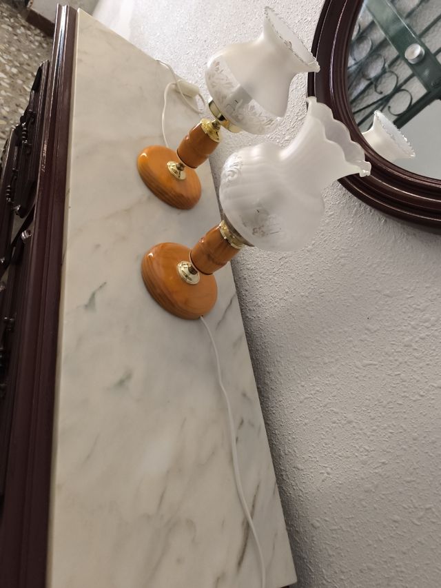 Lampara mesilla vintage madera blanca