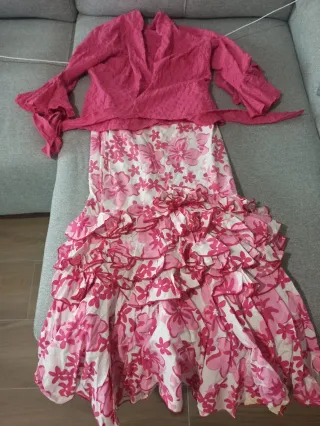 Falda flamenca rosa y blanca - Talla 40
