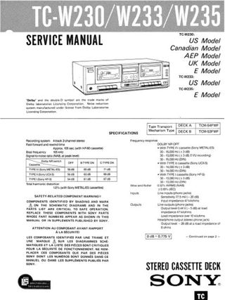 SONY TC-W230 PLETINA