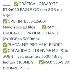 PC Gaming i5-12400F RTX 4060 OC winforce 8gigas