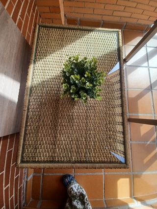 Mesa jardín mimbre-cristal