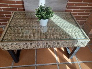 Mesa jardín mimbre-cristal