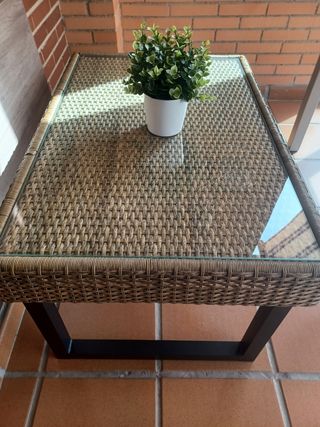 Mesa jardín mimbre-cristal