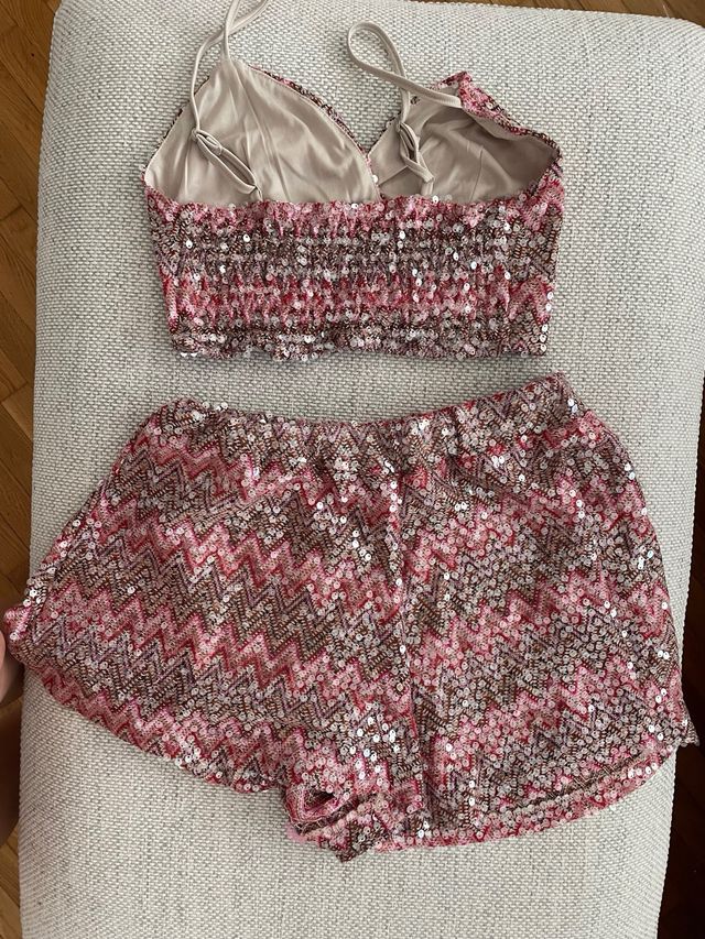 Top e shorts paillettes rosa Dixie