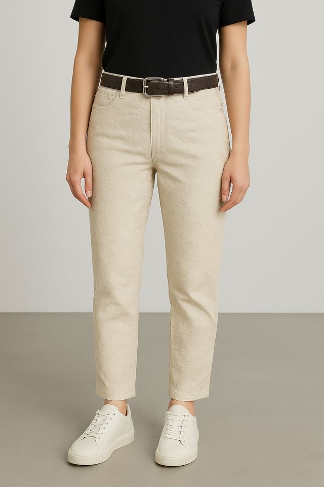 Pantaloni beige ricamato tg S