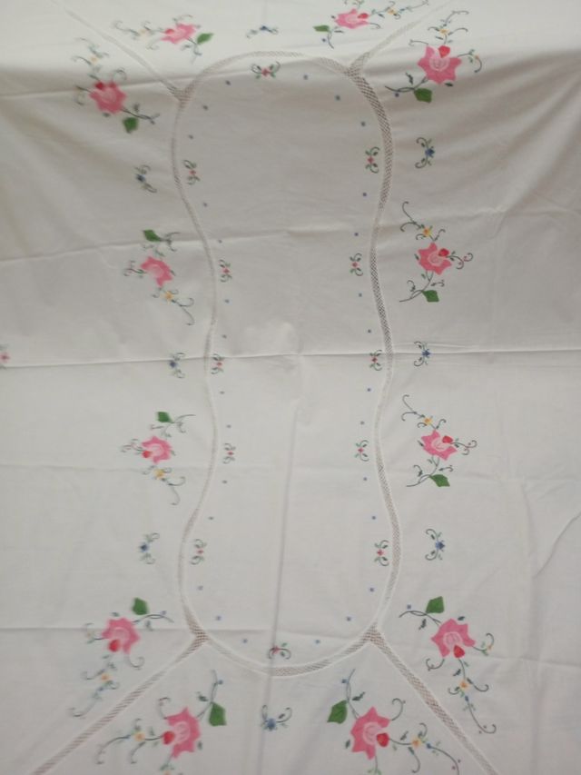 Mantel algodón bordado - Rosa y blanco