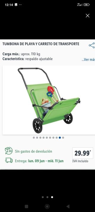Tumbona playa con carrito - Plegable