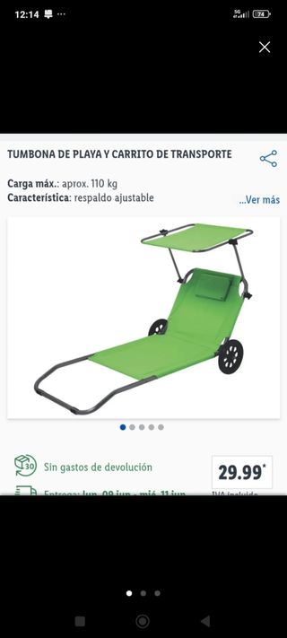 Tumbona playa con carrito - Plegable