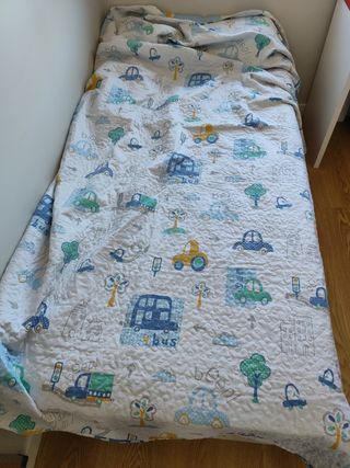 Colcha bouti, cama 90cm, azul y blanca