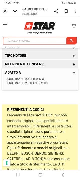 Kit Guarnizione Delphi Transit