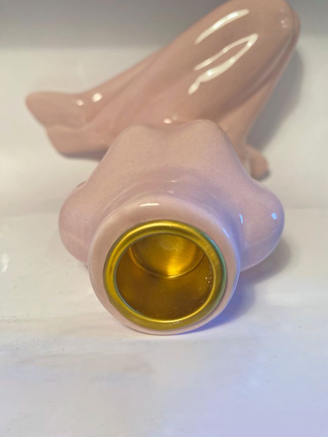 Portacandele rosa in porcellana