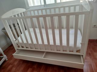 Cuna madera blanca con cajon + colchon