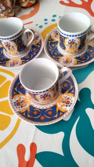 3 Tazze caffè porcellana blu-oro