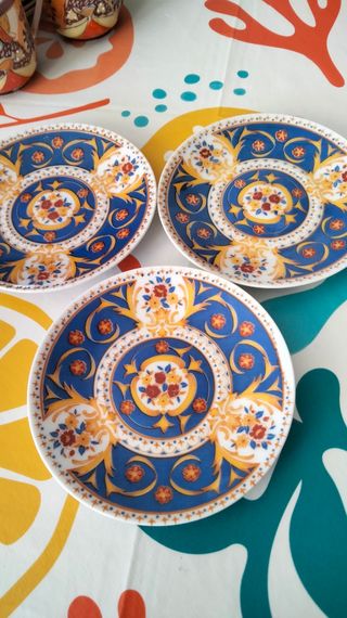 3 Tazze caffè porcellana blu-oro