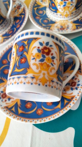 3 Tazze caffè porcellana blu-oro