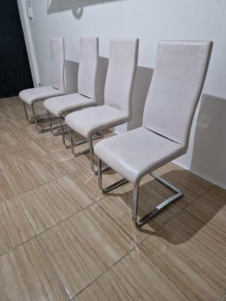 4 Sillas Comedor - Beige & Plata