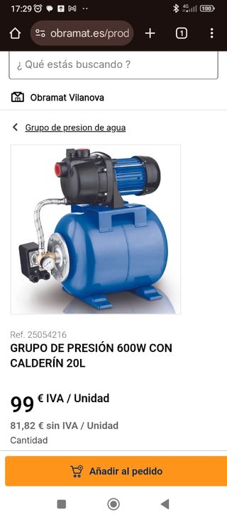 Grupo presión 600w - Calderín 20L