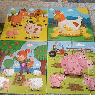 4 Puzzles varios (16, 12, 9, 6 piezas)