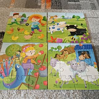 4 Puzzles varios (16, 12, 9, 6 piezas)
