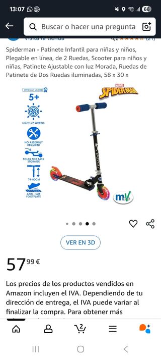 Patinete Spiderman Plegable