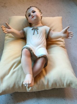 Antico Gesù Bambino in gesso, occhi vetro 31 cm