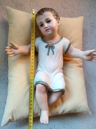 Antico Gesù Bambino in gesso, occhi vetro 31 cm