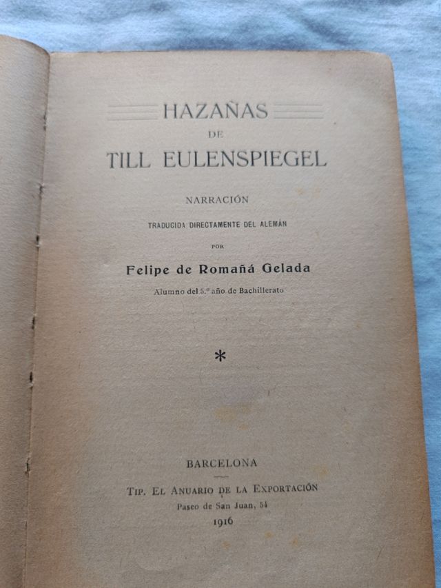 Libro de 1916 Hazañas de Till Eulenspiegel