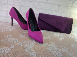 Zapatos tacón ante + cartera: ¡Sin usar!