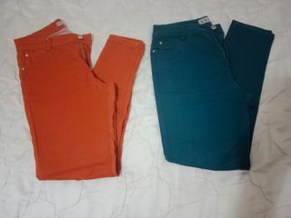 Pantalones pitillo Denim Co. - Naranja y Verde azu