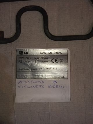 Resistencia Microondas LG MG-392A