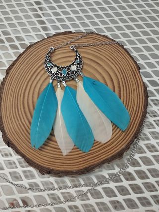 Colgante plumas turquesa-blanco nuevo