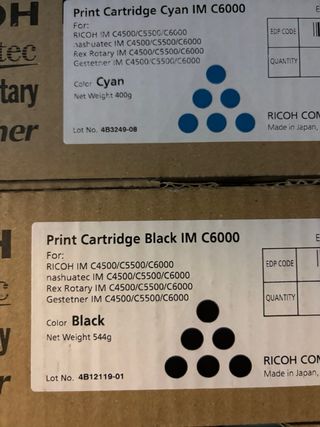 Toners Ricoh IM C6000 Negro y Cian