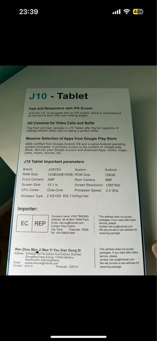 Tablet Android 10" blanca y dorada